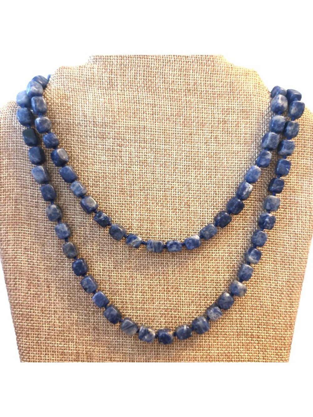 Natural Blue Squared StoneNecklace Necklace Gemstone Beaded 36 inches